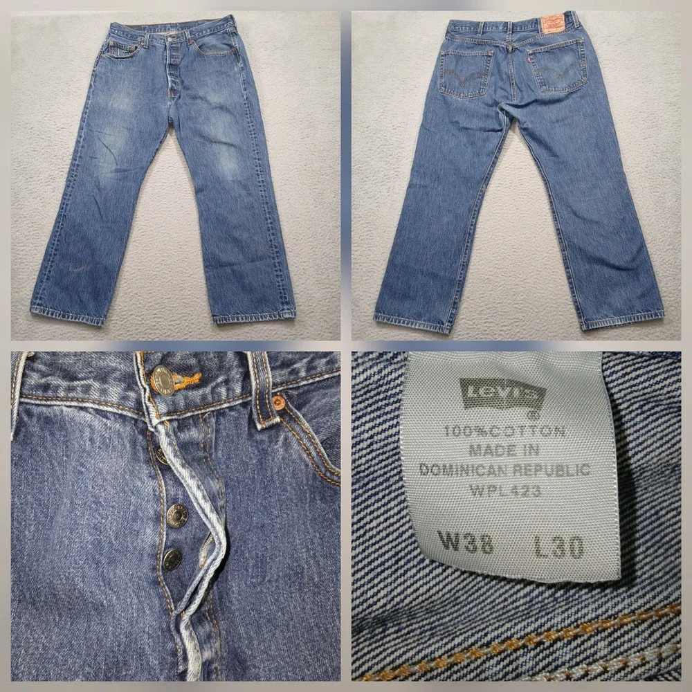 Levi's 501 Jeans Men 38x30‎ Blue Button Fly 100% Cotton Dominican Made